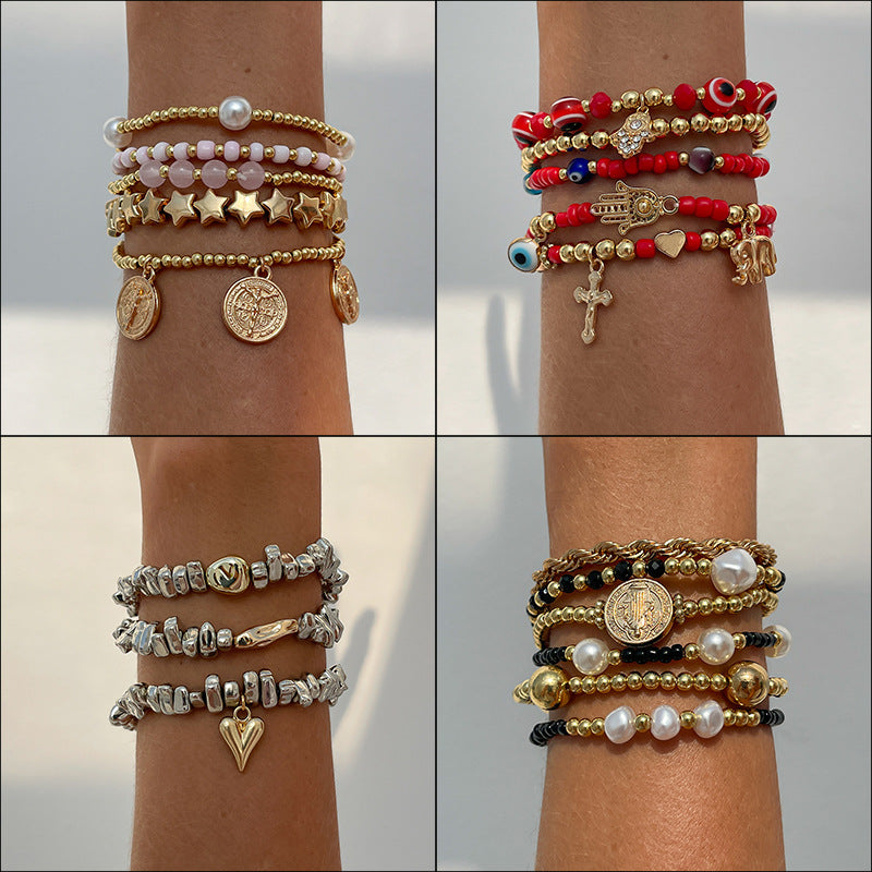Damen Armbandset mit bunten Perlen und lebensbejahenden Charms Shop Nory