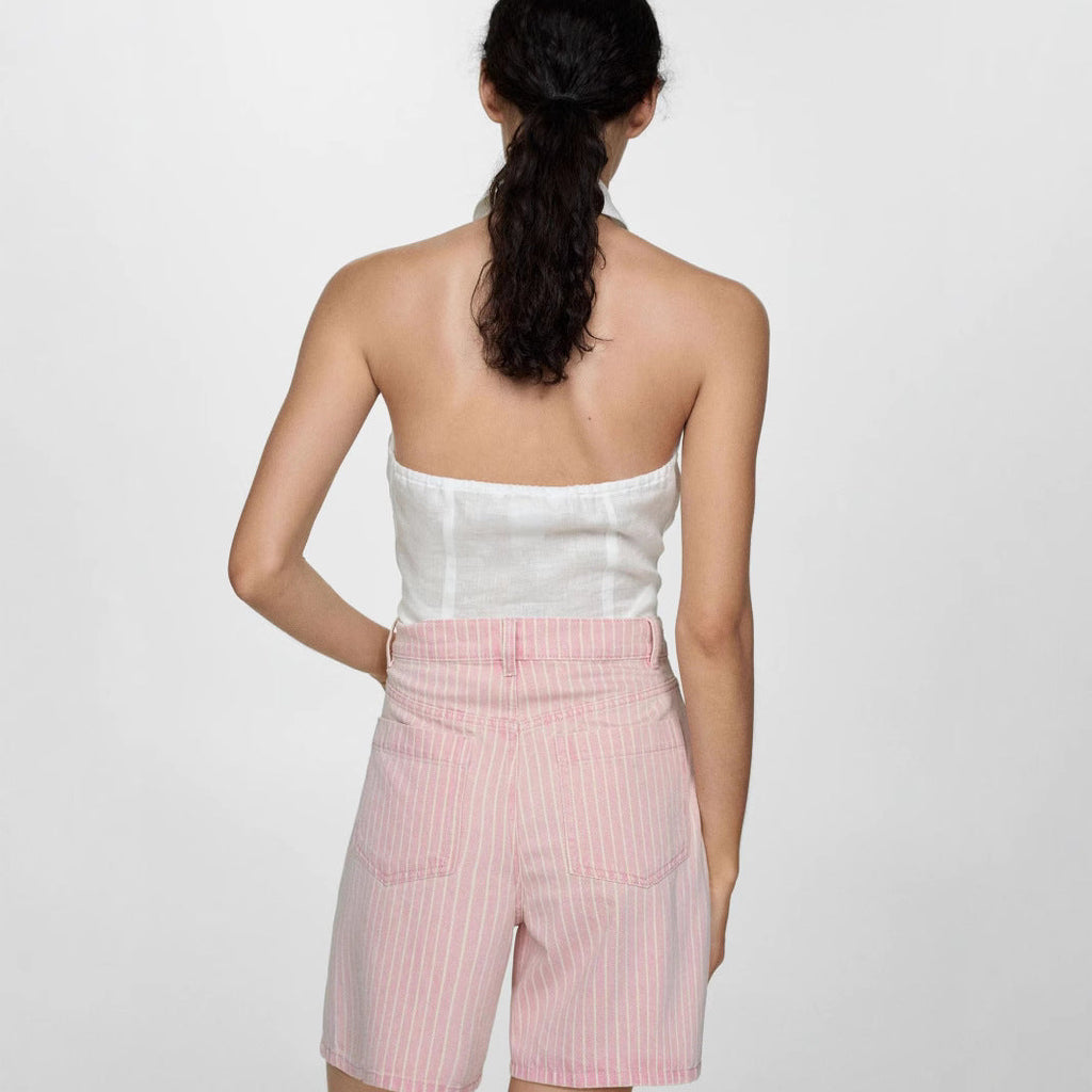 Damen Hoch taillierte Stoff-Shorts im modischen Streifen-Design