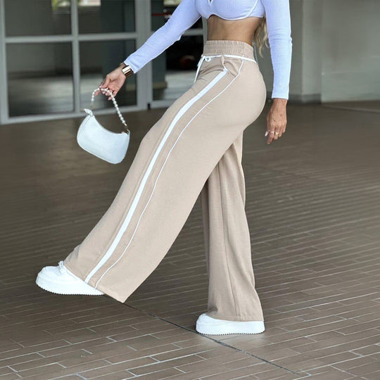 Damen nan weite Palazzo-Loungehose mit elastischem Bund, Tunnelzug und seitlichem Kontraststreifen Shop Nory