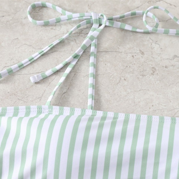 Damen Hochgeschnittener Bikini mit modischen Streifen und verstellbaren Trägern