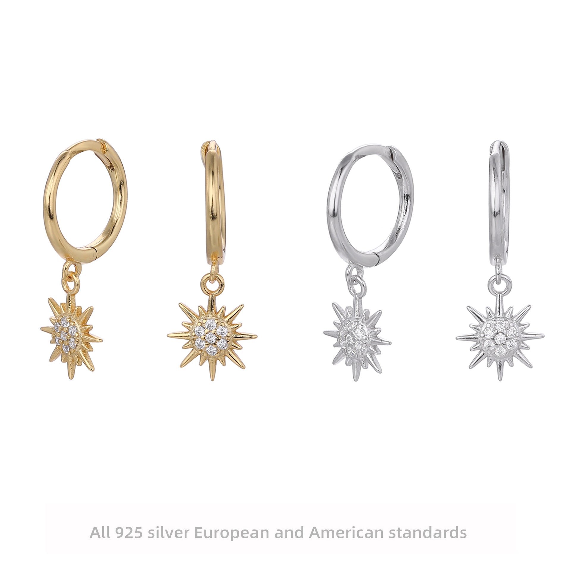Damen Ohrhänger mit glänzendem Sonnenanhänger aus hochwertigem 925 Sterling Silber Shop Nory