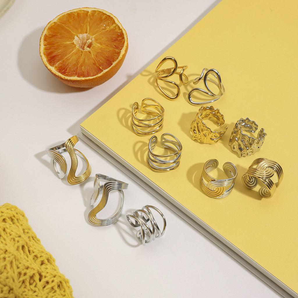 Damen Offener Ring mit elegantem Wellen-Design aus hypoallergenem Edelstahl Shop Nory