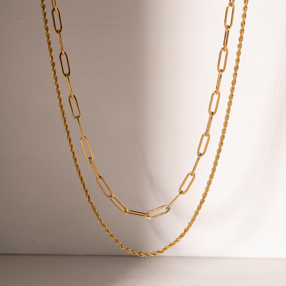 Damen Halskette mit doppeltem Glieder- und Kordel-Design Shop Nory
