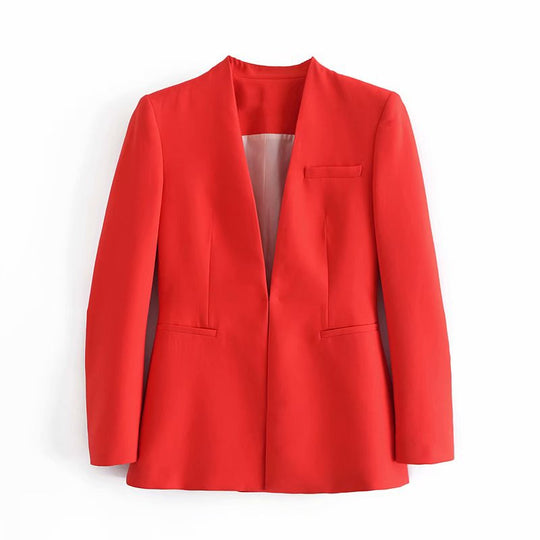 Damen Taillierter Blazer ohne Revers mit offener Front und Paspeltaschen Shop Nory