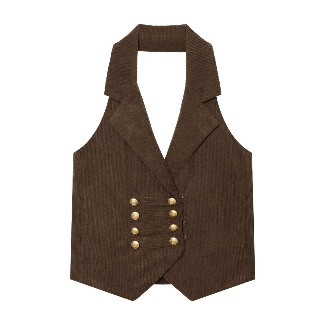 Damen Taillierte Cordweste mit doppelter Knopfleiste und Reverskragen Shop Nory