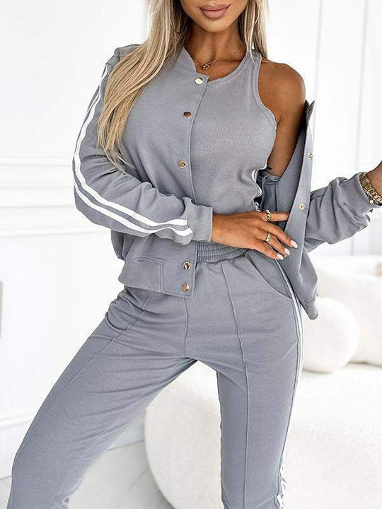 Damen nan sportliches Jogginganzug-Set mit Collegejacke, kurzes Top und slim-fit Jogginghose Shop Nory