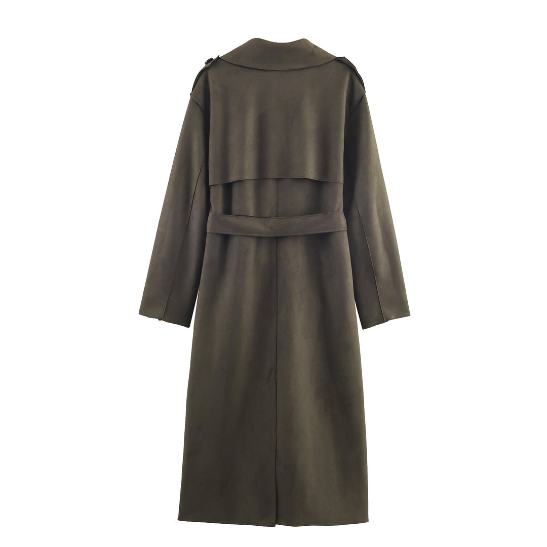 Damen Midilanger Mantel im Trench-Stil mit Bindegürtel und Schulterriegeln Shop Nory