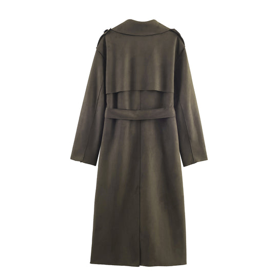 Damen Midilanger Mantel im Trench-Stil mit Bindegürtel und Schulterriegeln Shop Nory