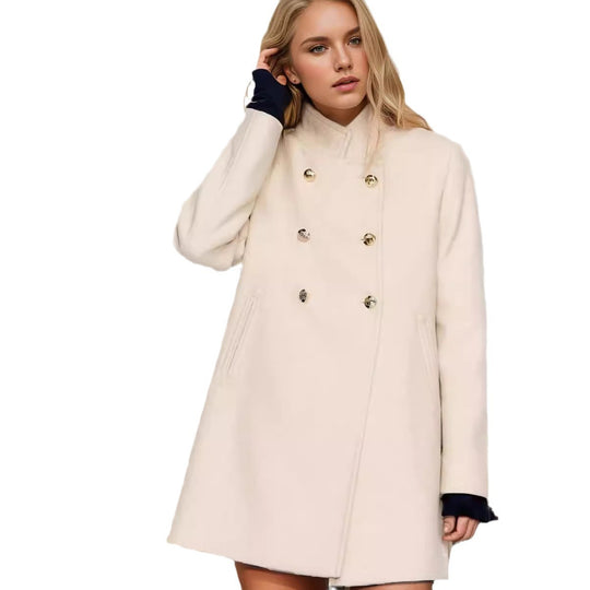 Damen Doppelreihiger Langmantel mit Stehkragen und Zierknöpfen Shop Nory