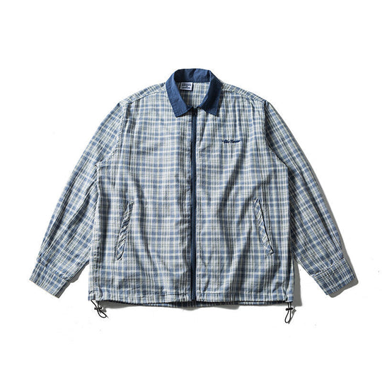 Herren Leichte karierte Hemdjacke mit Kontrastkragen, durchgehendem Reißverschluss und Saumkordel Shop Nory