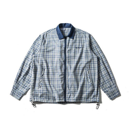 Herren Leichte karierte Hemdjacke mit Kontrastkragen, durchgehendem Reißverschluss und Saumkordel Shop Nory