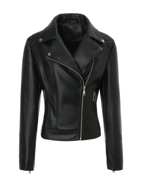 Damen Taillierte Biker-Lederjacke mit Stepp-Schultern Shop Nory
