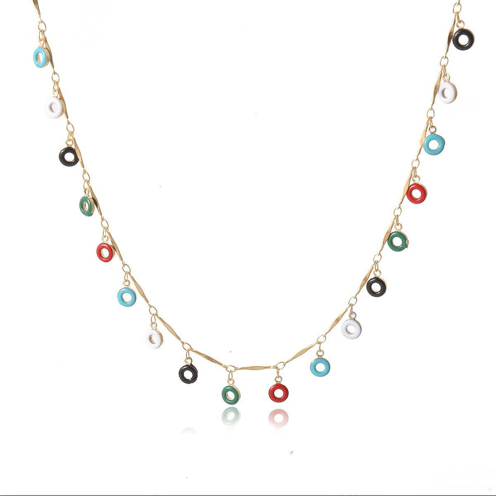 Damen Halskette mit bunten Stein-Akzenten und filigranem Gliederdesign Shop Nory