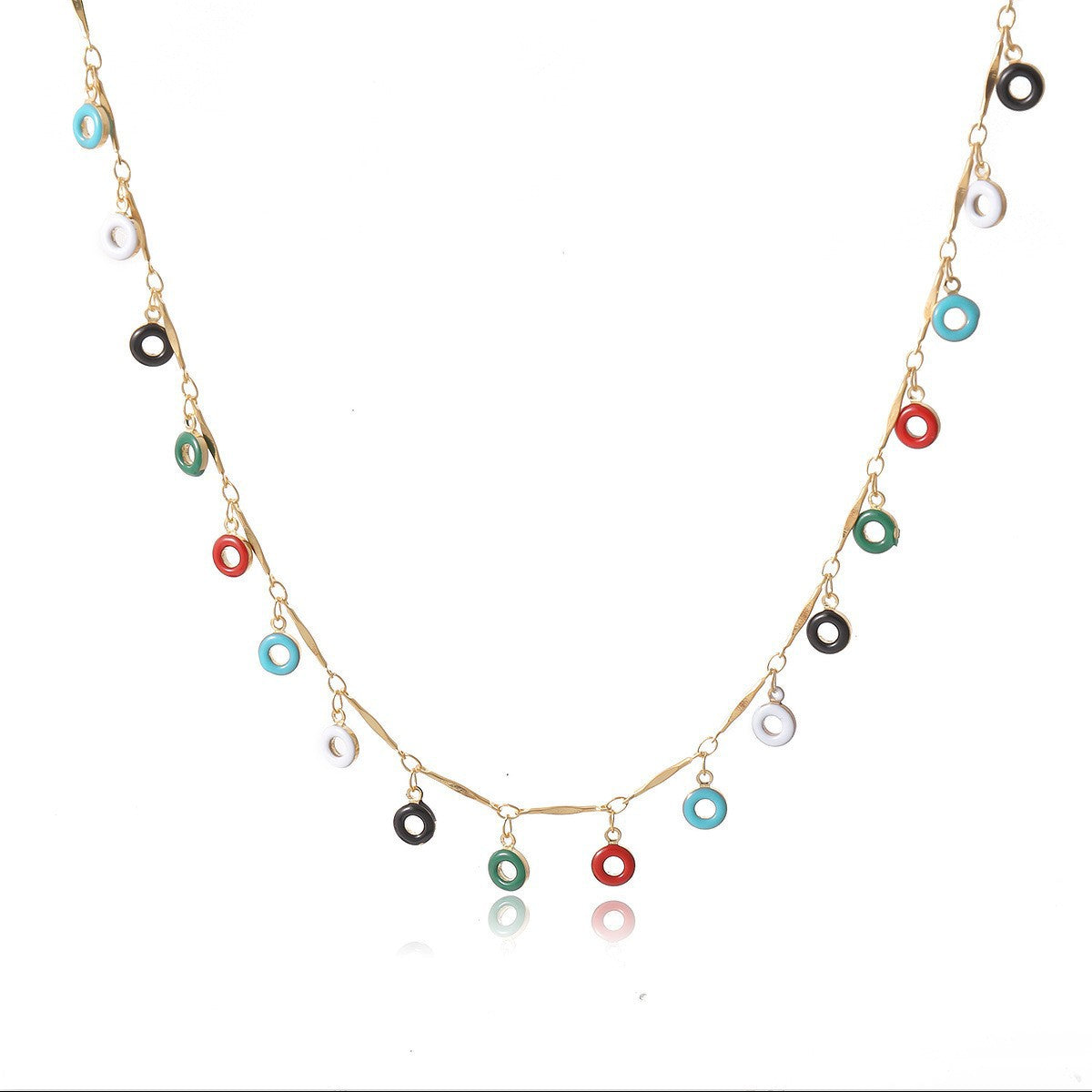 Damen Halskette mit bunten Stein-Akzenten und filigranem Gliederdesign Shop Nory