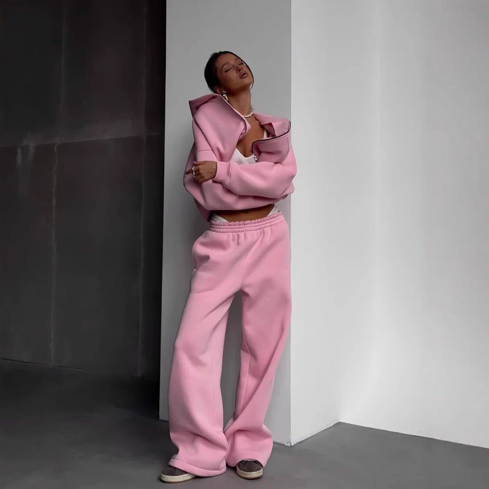 Damen Oversized Kapuzenjacke und Sweathose Set Shop Nory