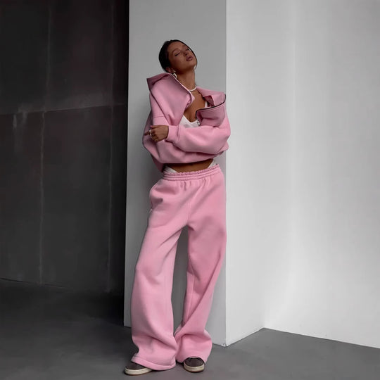 Damen Oversized Kapuzenjacke und Sweathose Set Shop Nory