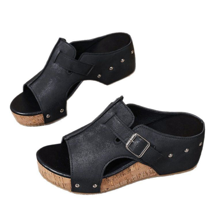 Damen modische Clogs mit verstellbarer Schnalle und korkähnlicher Sohle