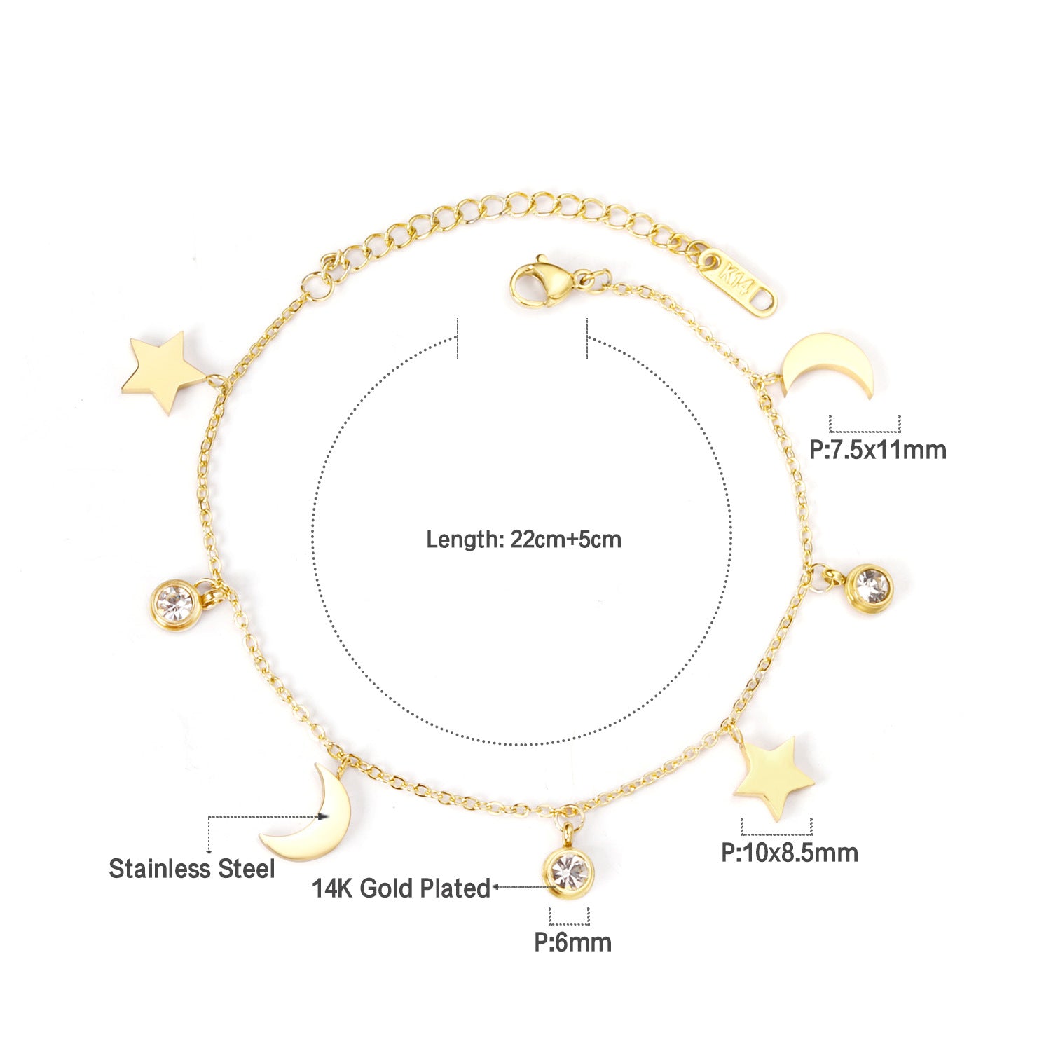 Damen Armband aus rosévergoldetem Edelstahl mit funkelnden Anhängern Shop Nory