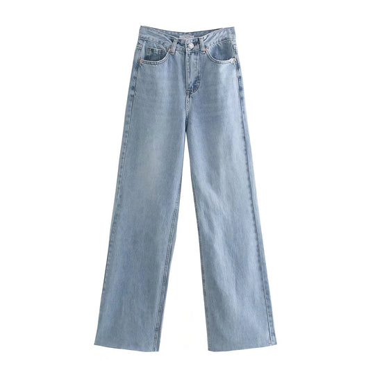 Damen Hochtaillierte weit geschnittene Jeans mit weitem Bein, hoher Taille und rohem Saum Shop Nory