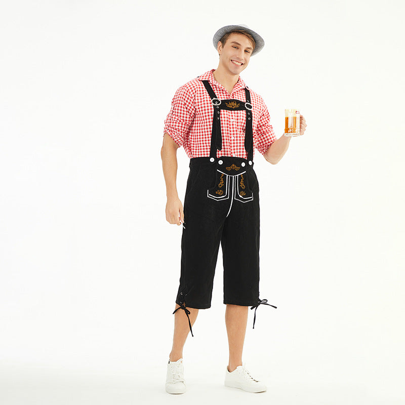 Herren nan knielange Trachten-Latzhose mit verstellbaren Trägern und dekorativer Stickerei Shop Nory