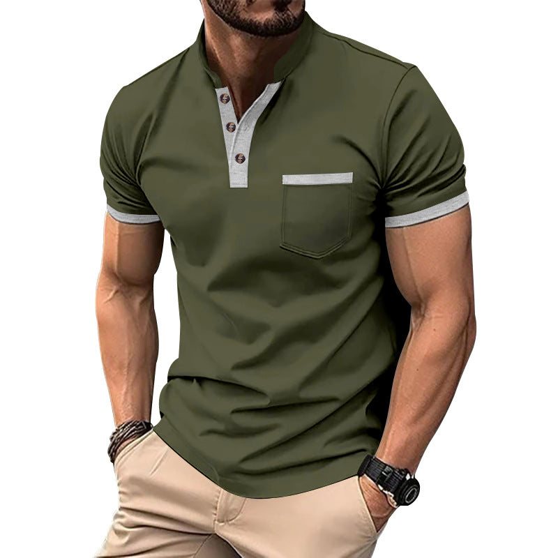 Herren Kurzarm-Henley-T-Shirt mit Button-Down-Kragen und Brusttasche Shopnory