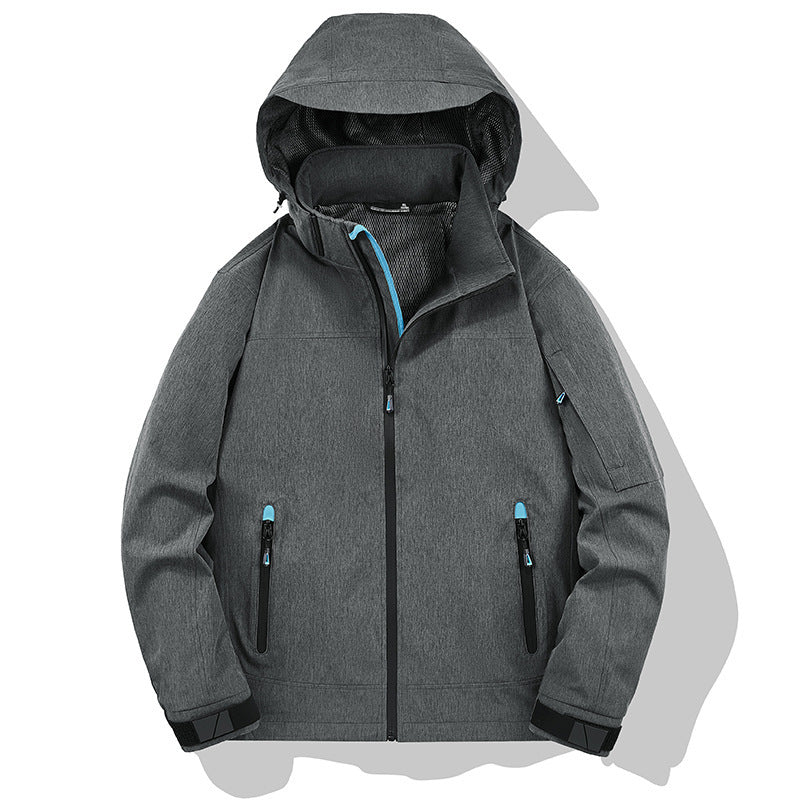 Herren Atmungsaktive Softshell-Outdoorjacke mit Kapuze, verschweißten Reißnähten und Ärmel-Tasche Shop Nory
