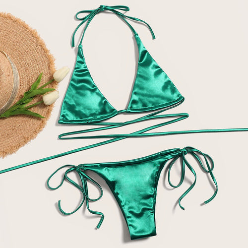 Damen Triangel-Bikini mit verführerischem Satin-Finish