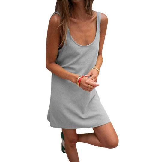 Damen Lässiges Kleid Im Raffinierten Rippschnitt mit Tiefem Ausschnitt und Schlichtem Design
