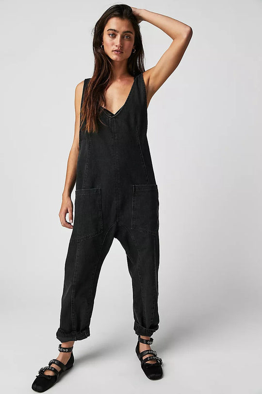Damen Lässiger Denim-Overall mit großen Taschen