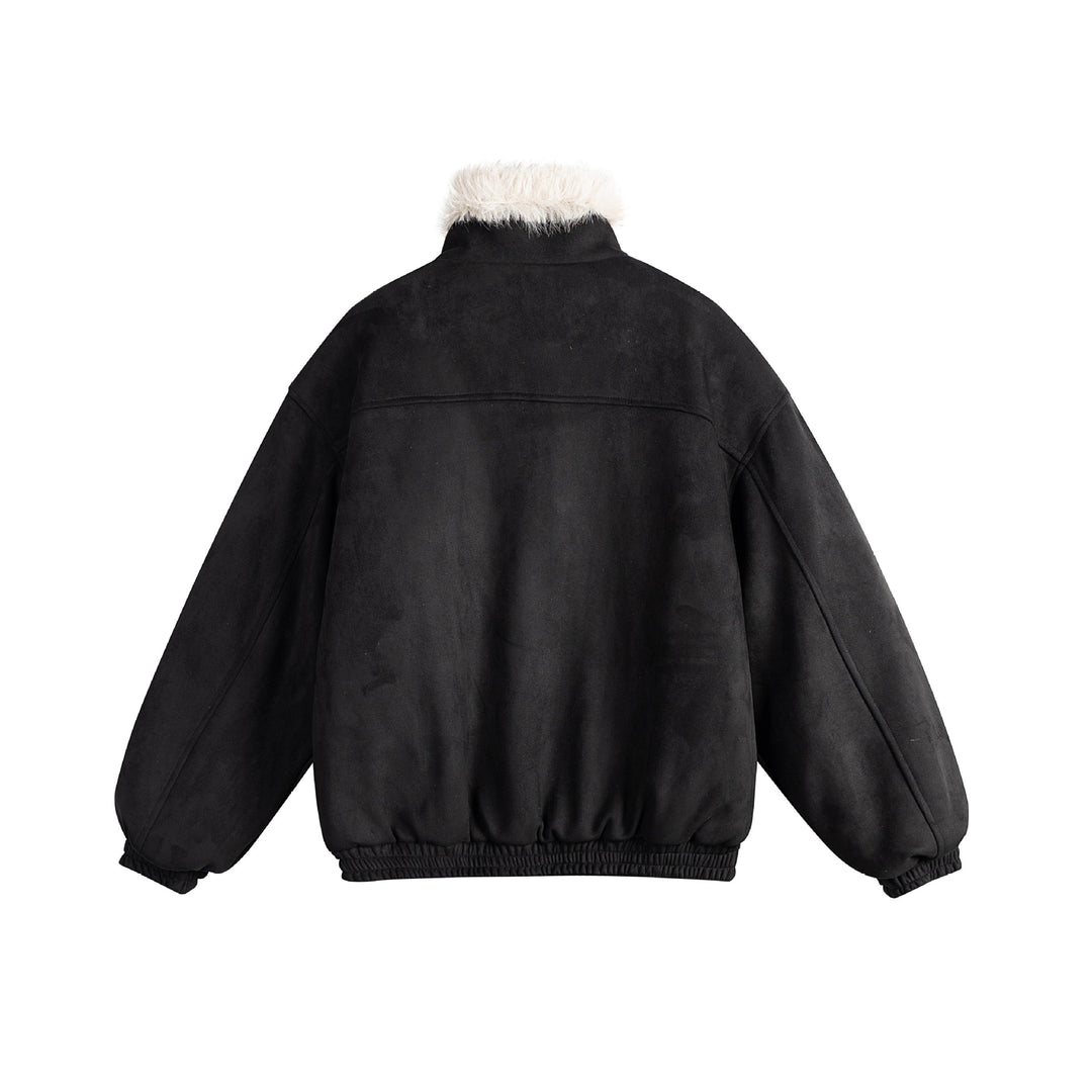 Damen Kurz geschnittene Velours‑Imitat Bomberjacke mit Teddybesatz und verstellbarem Halsriemen Shop Nory