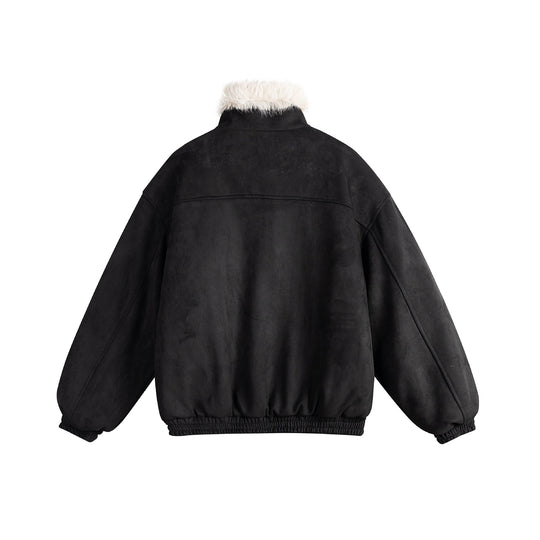 Damen Kurz geschnittene Velours‑Imitat Bomberjacke mit Teddybesatz und verstellbarem Halsriemen Shop Nory