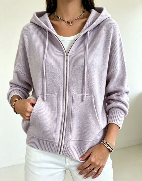 Damen Kapuzen-Wollmix Zip-Cardigan mit kastiger Passform und Kängurutaschen Shop Nory