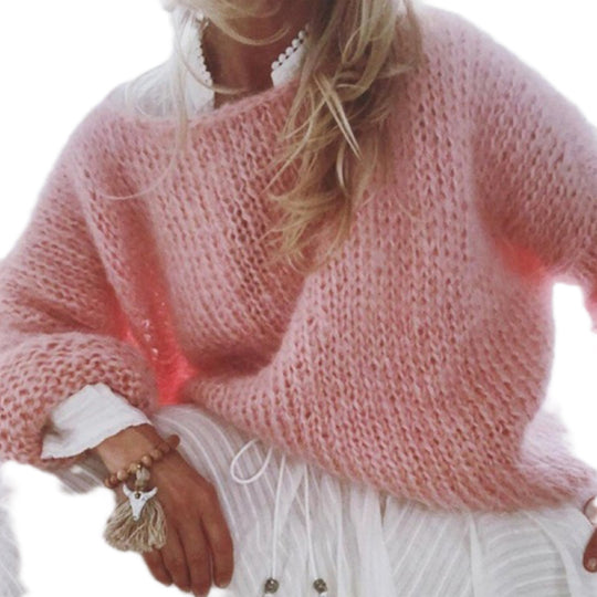 Damen Kurzgeschnitteter flauschiger Grobstrickpullover mit überschnittener Schulter Shop Nory