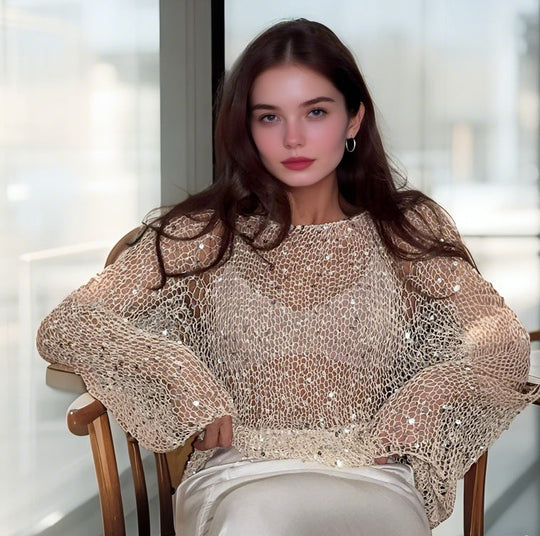 Damen lässiger Knit-Pullover mit transparentem Design