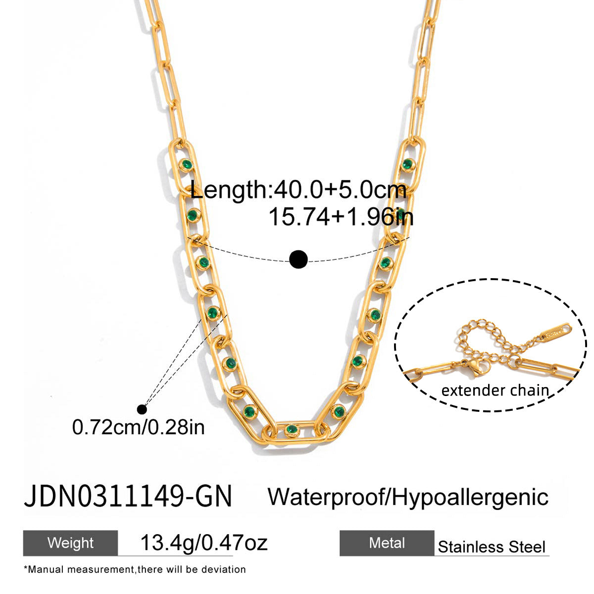 Damen Kette mit eleganten grünen Zirkonia und hypoallergener Edelstahlverarbeitung Shop Nory