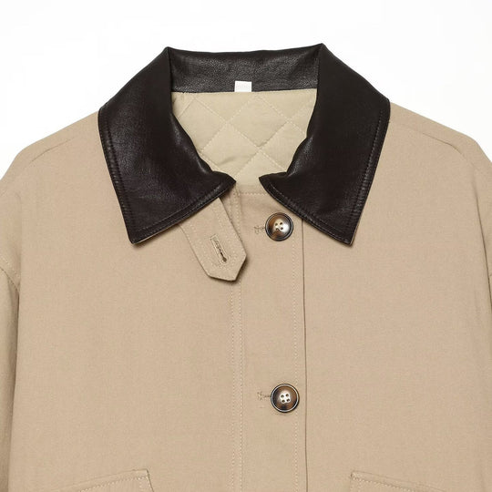 Damen Kurzjacke mit kontrastiertem Lederkragen und Umschlagärmeln Shop Nory