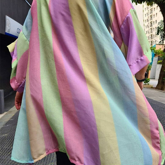 Damen Leichter Oversize-Kimono-Cardigan mit Längsstreifen und offenem Schnitt Shop Nory