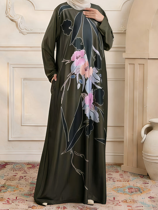 Damen Maxikleid im Kaftan-Stil mit handbemaltem Blumenprint Shop Nory