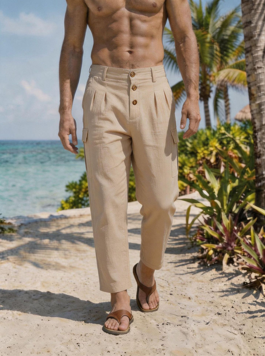 Herren Bundfalten-Cargohose mit Knopfverschluss, aufgesetzten Cargotaschen und gekürztem Bein Shop Nory