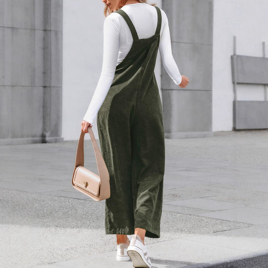 Damen Lässige Cord-Latzhose mit weitem Bein & verstellbaren Trägern Shop Nory