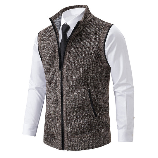 Herren Slim-Fit Ärmellose Strukturstrickweste mit Stehkragen und Frontreißverschluss Shop Nory