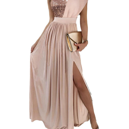 Damen Elegantes Abendkleid mit schimmerndem Oberteil und voluminösem Rock