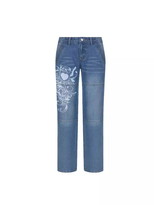 Damen Weit geschnittene Jeans mit einzigartigem Design und prominentem Druck