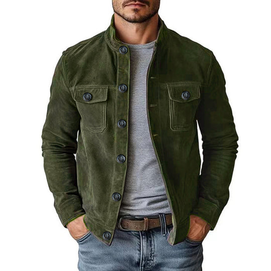 Herren nan klassische Velourslederjacke mit Stehkragen, Knopfleiste und aufgesetzten Brusttaschen Shop Nory