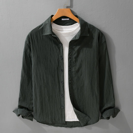 Herren Lockeres Crinkle-Hemd aus Leinen-Baumwollmix mit Relaxed-Schnitt und Holzknöpfen Shop Nory