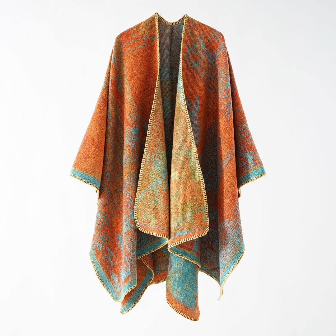 Damen Gewebter Cape-Überwurf mit Jacquard-Struktur und kontrastkettelung Shop Nory