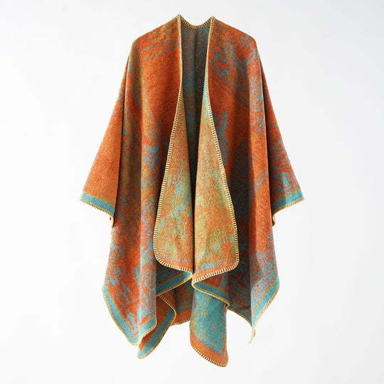 Damen Gewebter Cape-Überwurf mit Jacquard-Struktur und kontrastkettelung Shop Nory