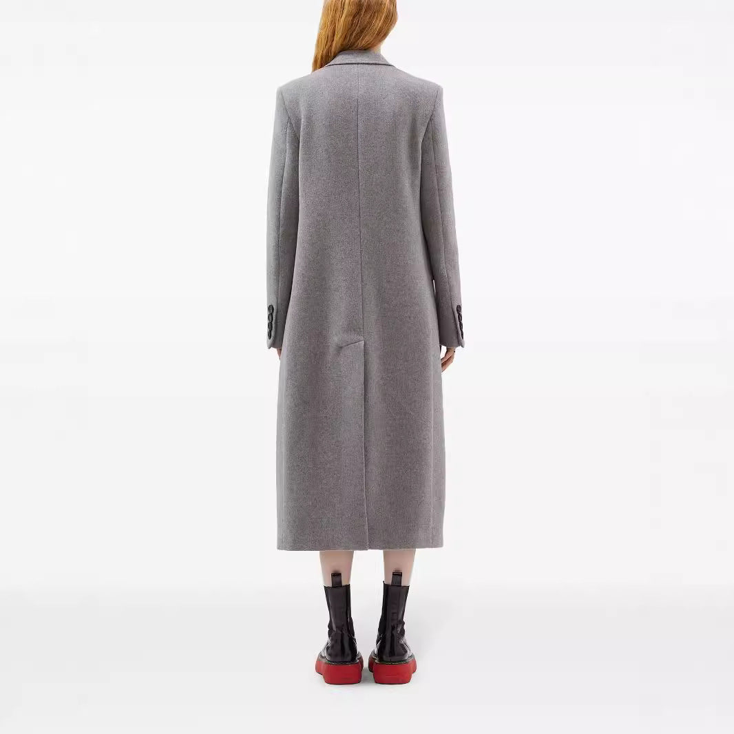 Damen Maxilanger Einreihiger Longcoat im minimalistischen Tailoring mit Pattentaschen Shop Nory
