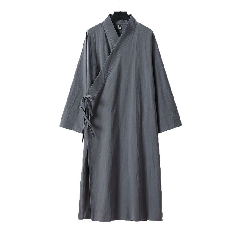 Unisex Langer Kimono-Mantel aus leichtem Baumwollmix mit drapierter Front und Bindeschlaufe Shop Nory