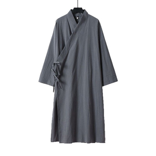 Unisex Langer Kimono-Mantel aus leichtem Baumwollmix mit drapierter Front und Bindeschlaufe Shop Nory